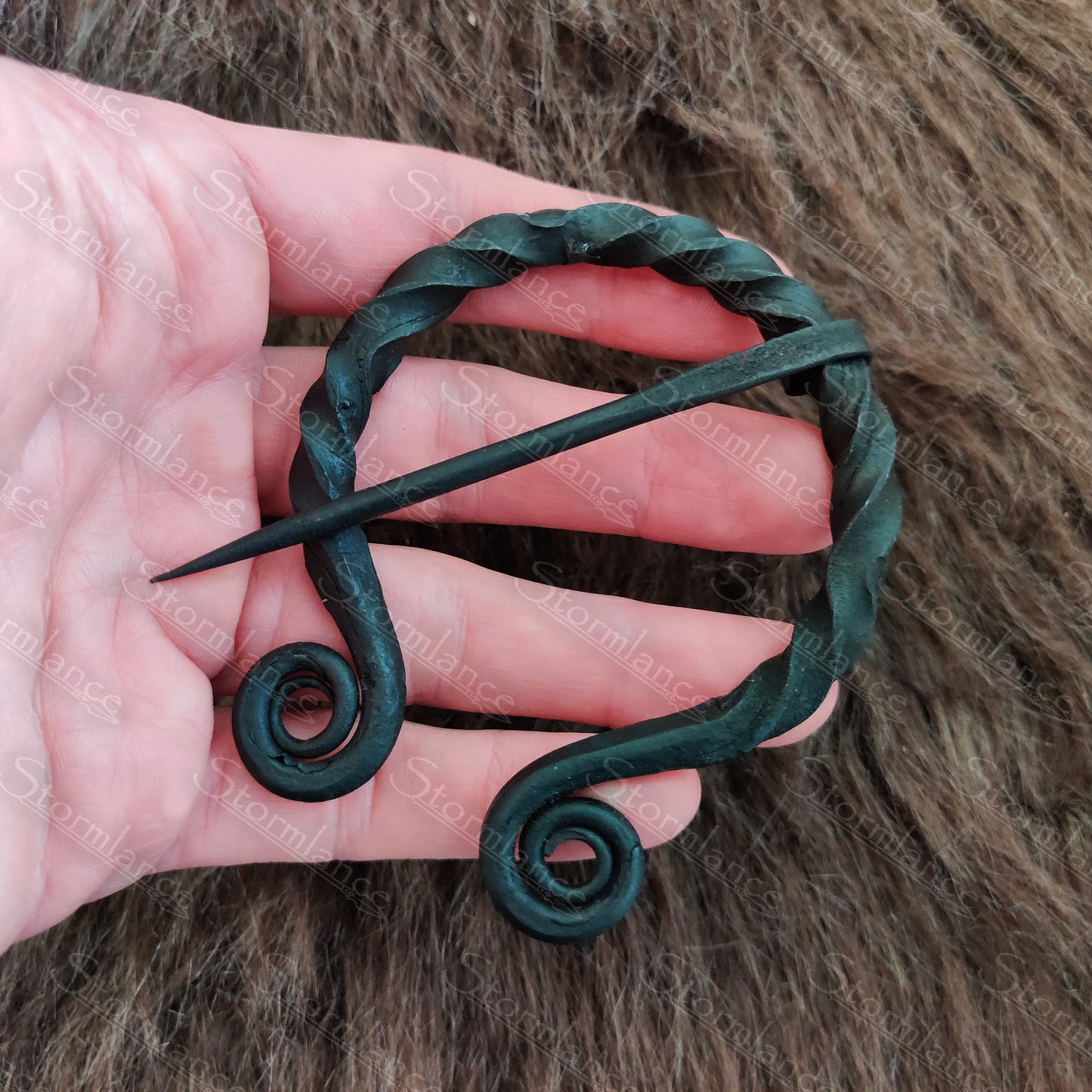 Hand-Forged Viking Spiral Fibula, Iron