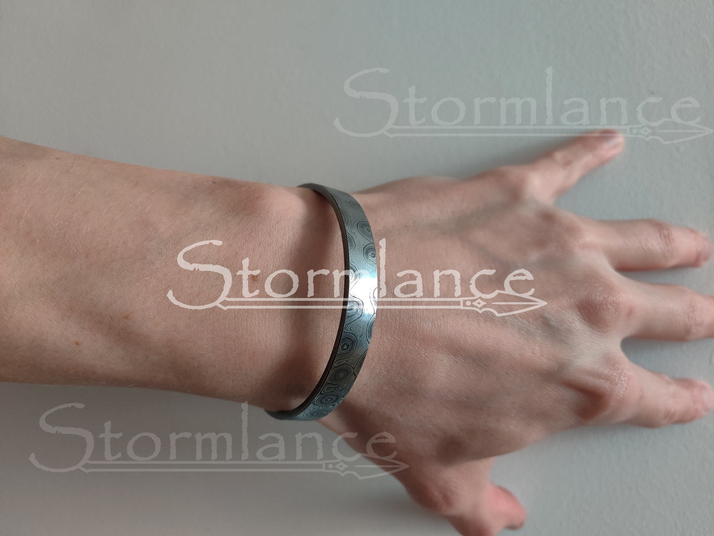 Oval Bracelet, Damascus Steel