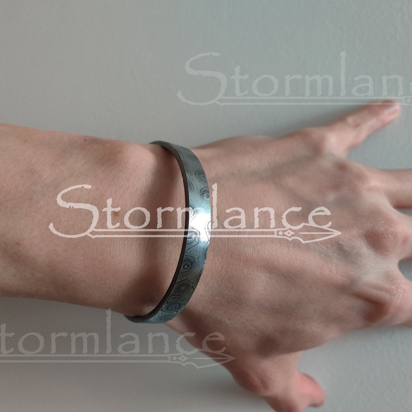 Oval Bracelet, Damascus Steel