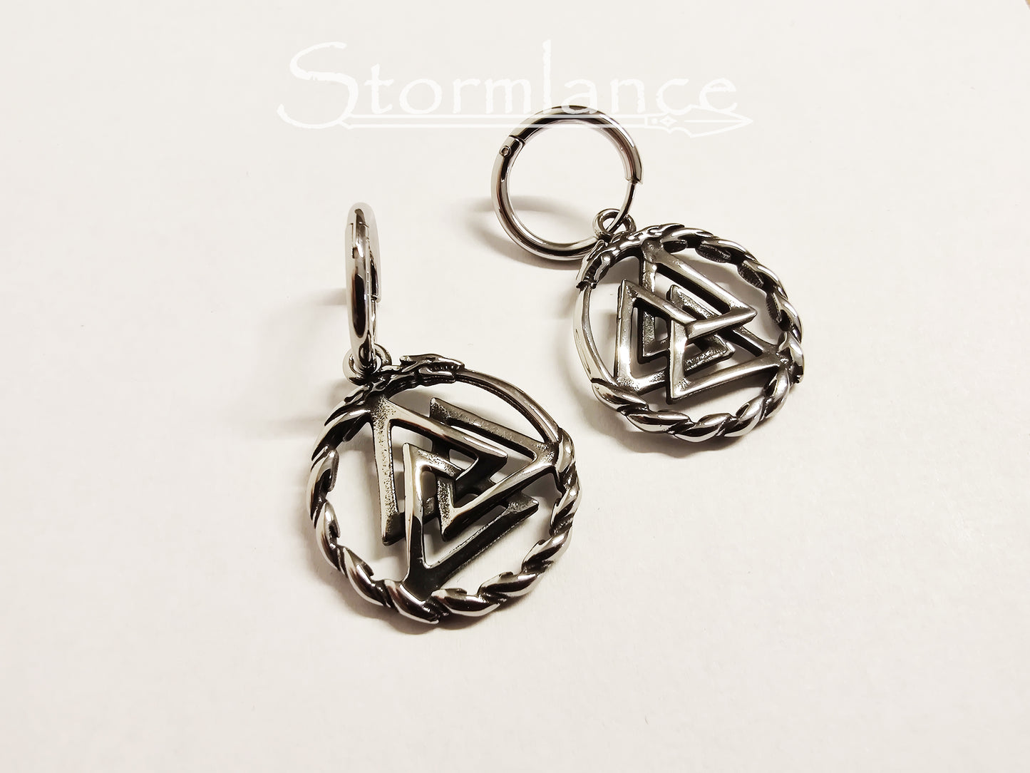 Valknut Earrings, Stainless Steel