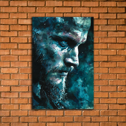 Ragnar Lothbrok Watercolor Poster (Teal & Black)