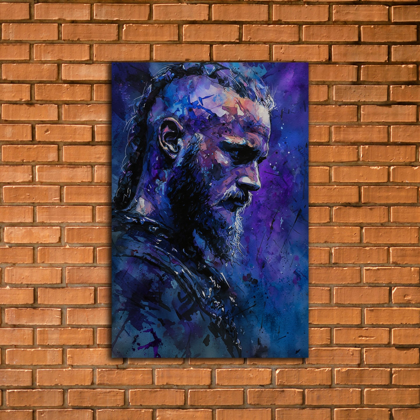 Ragnar Lothbrok Watercolor Poster (Purple & Black)