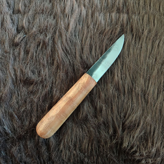high carbon steel knife, oval olive wood handle