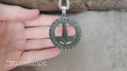 Mjolnir Rune Pendant, Stainless Steel