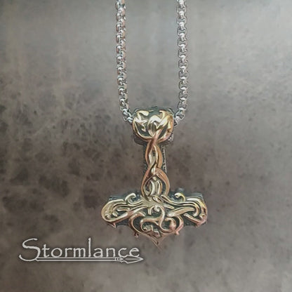 Mjolnir Pendant, Stainless Steel, Gold Plated