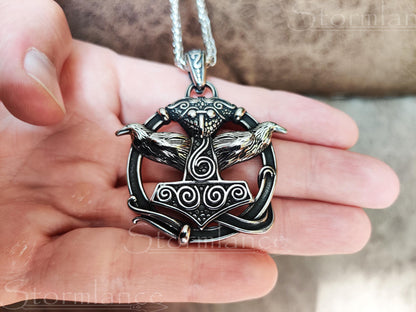 Mjolnir Raven Pendant, Stainless Steel