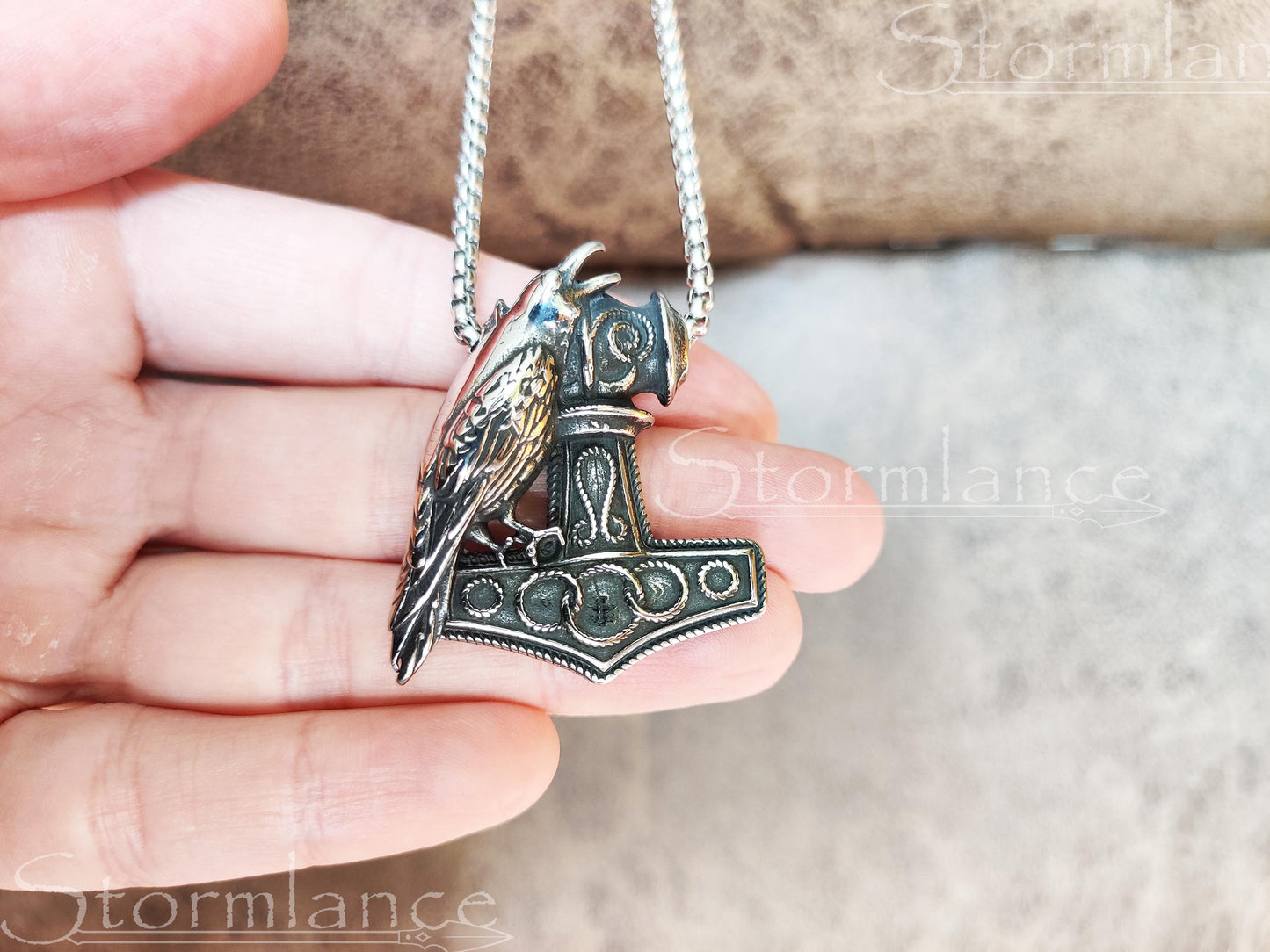 Mjolnir Raven Pendant, Stainless Steel