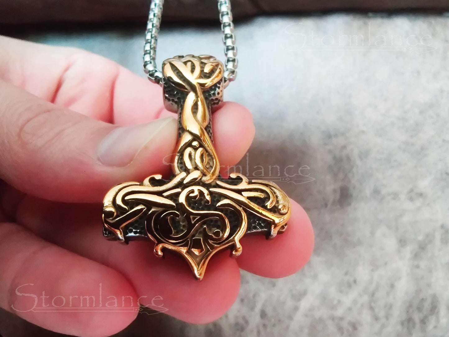 Mjolnir Pendant, Stainless Steel, Gold Plated