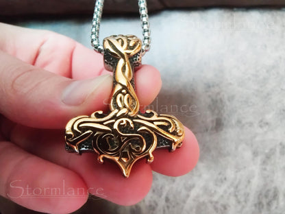 Mjolnir Pendant, Stainless Steel, Gold Plated