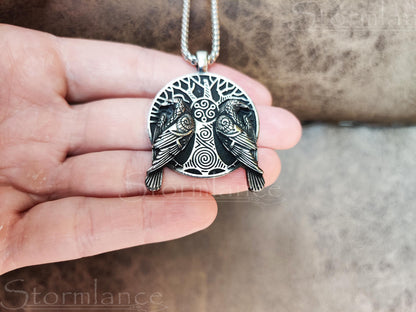 Yggdrasil Raven Pendant, Stainless Steel