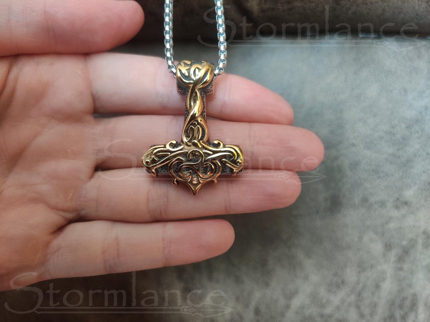 Mjolnir Pendant, Stainless Steel, Gold Plated