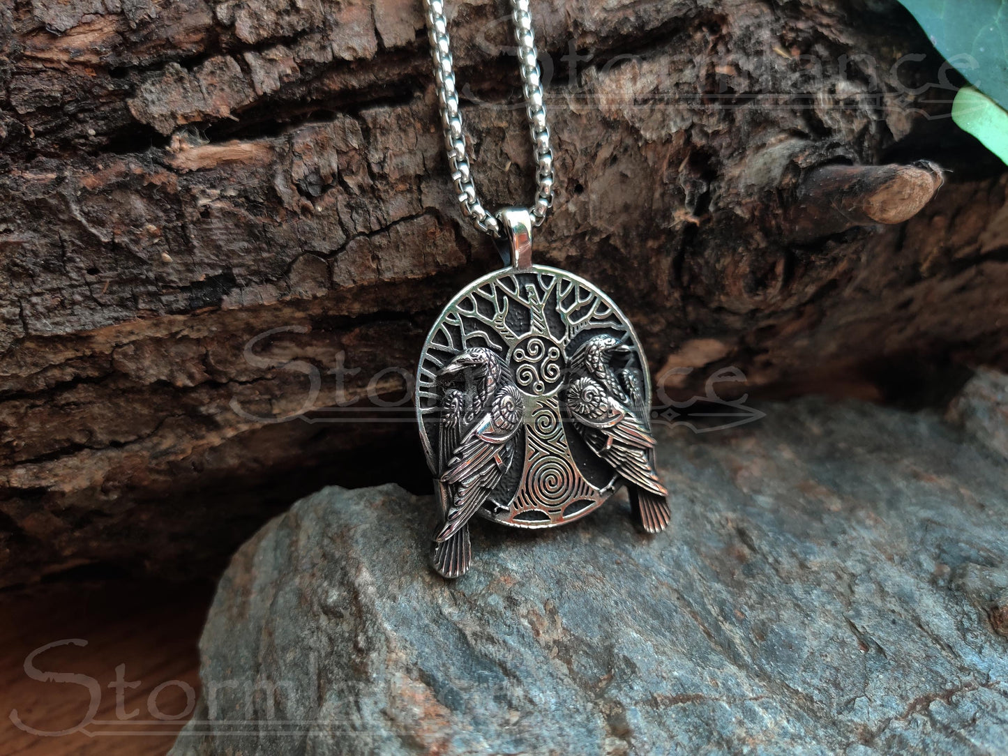 Yggdrasil Raven Pendant, Stainless Steel