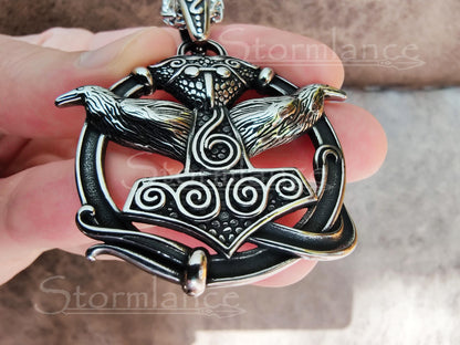 Mjolnir Raven Pendant, Stainless Steel