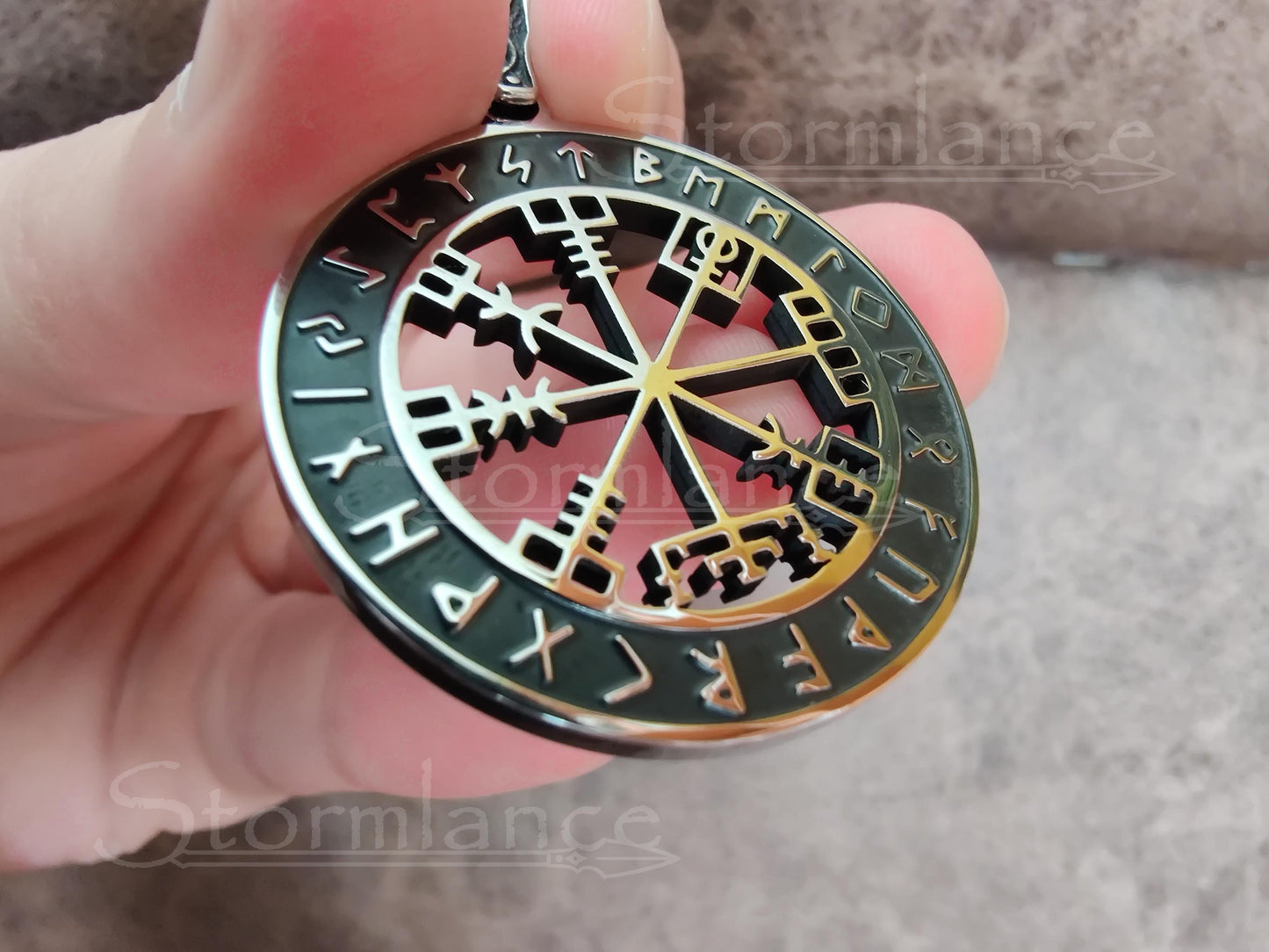 Vegvisir Rune Pendant, Stainless Steel