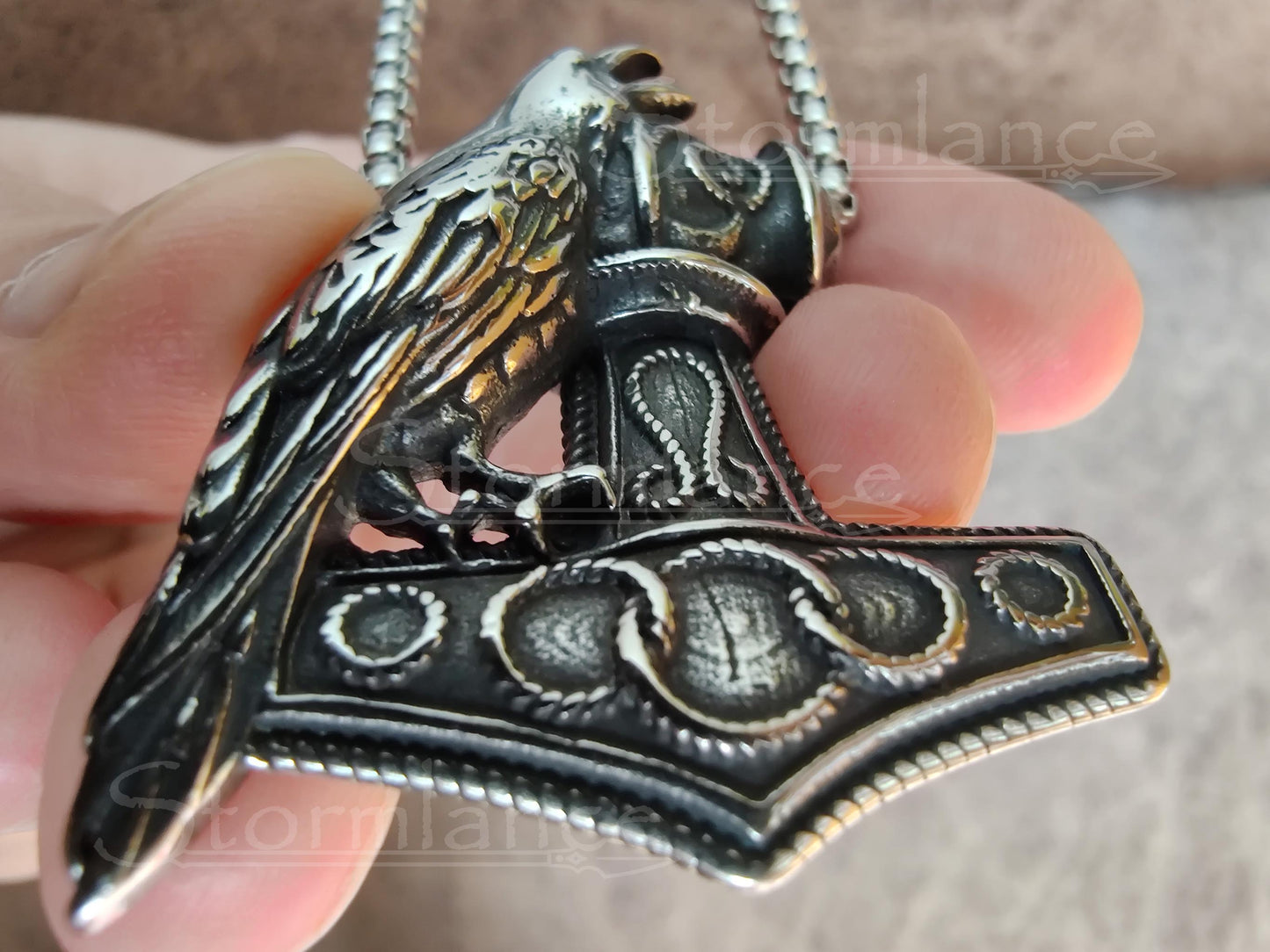 Mjolnir Raven Pendant, Stainless Steel