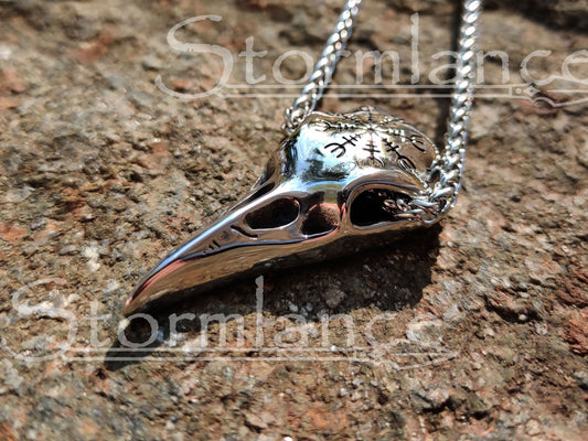 Raven Skull Pendant, Stainless Steel