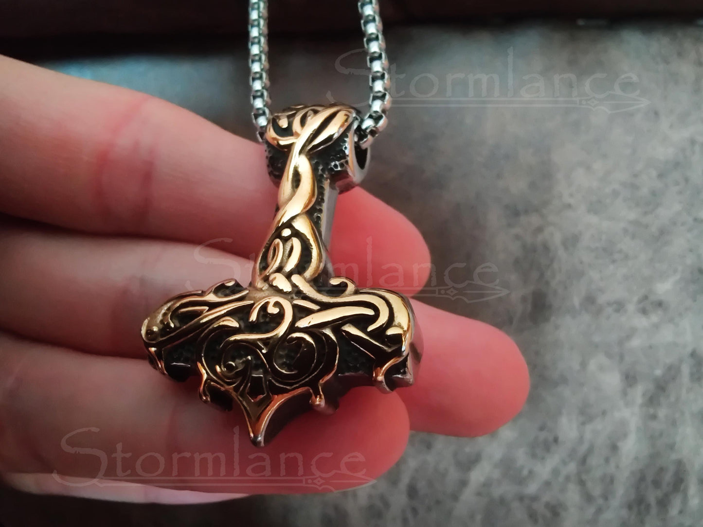 Mjolnir Pendant, Stainless Steel, Gold Plated