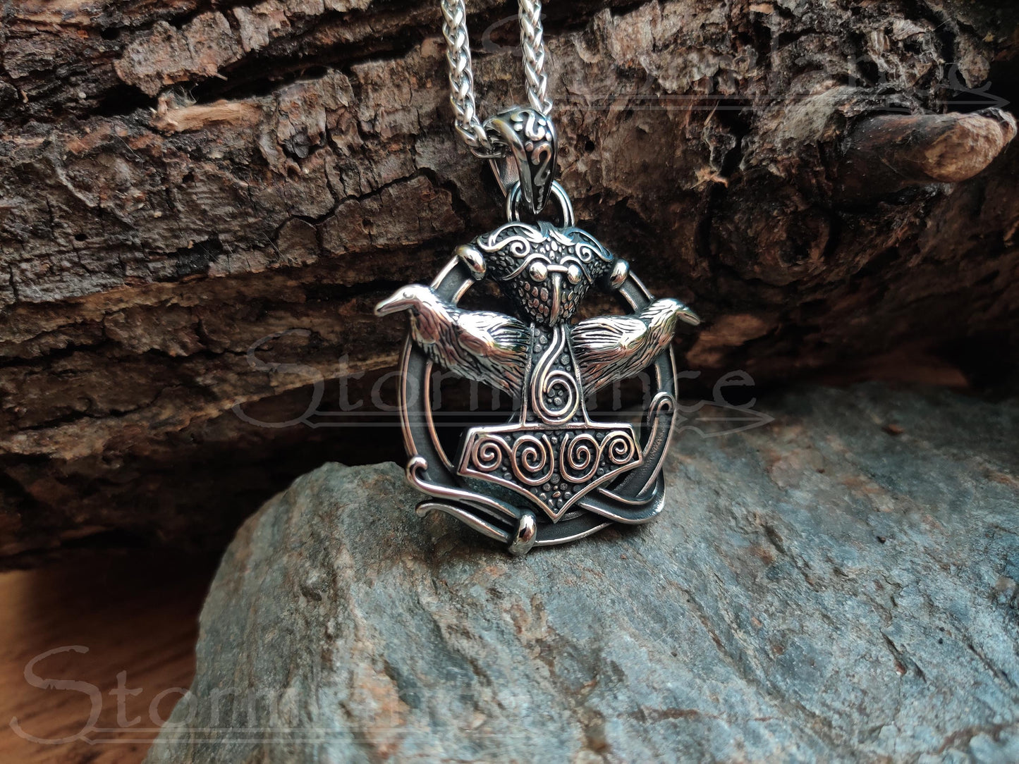 Mjolnir Raven Pendant, Stainless Steel