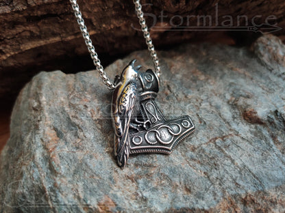 Mjolnir Raven Pendant, Stainless Steel