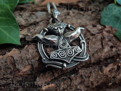 Mjolnir Raven Pendant, Stainless Steel