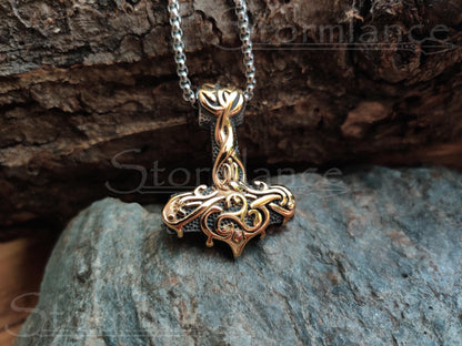 Mjolnir Pendant, Stainless Steel, Gold Plated