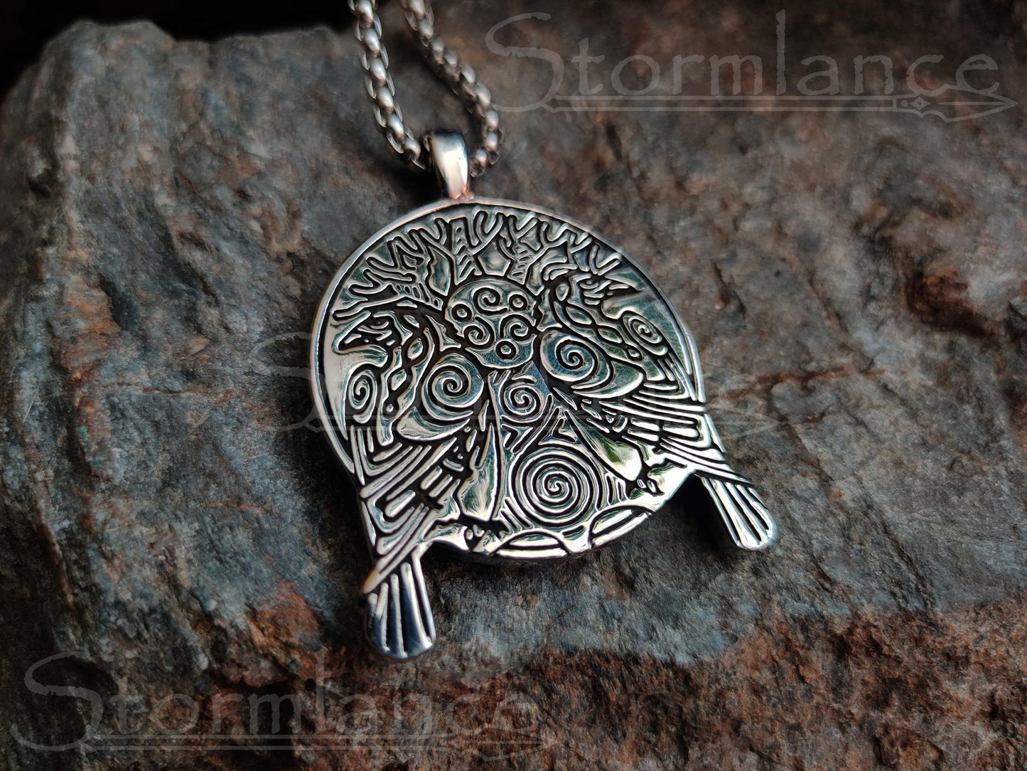 Yggdrasil Raven Pendant, Stainless Steel