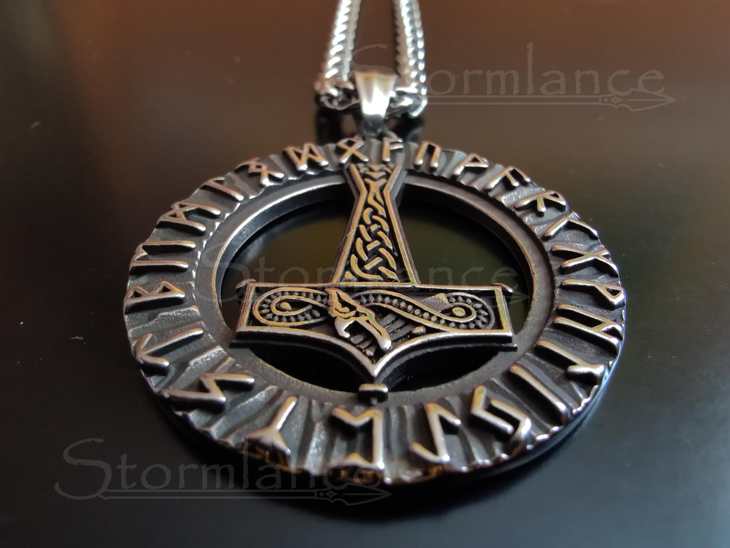 Mjolnir Rune Pendant, Stainless Steel