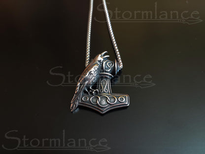 Mjolnir Raven Pendant, Stainless Steel