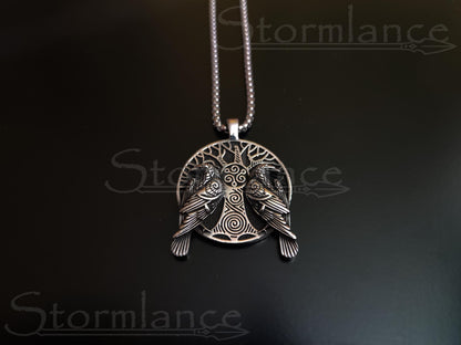 Yggdrasil Raven Pendant, Stainless Steel