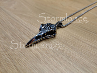 Raven Skull Pendant, Stainless Steel